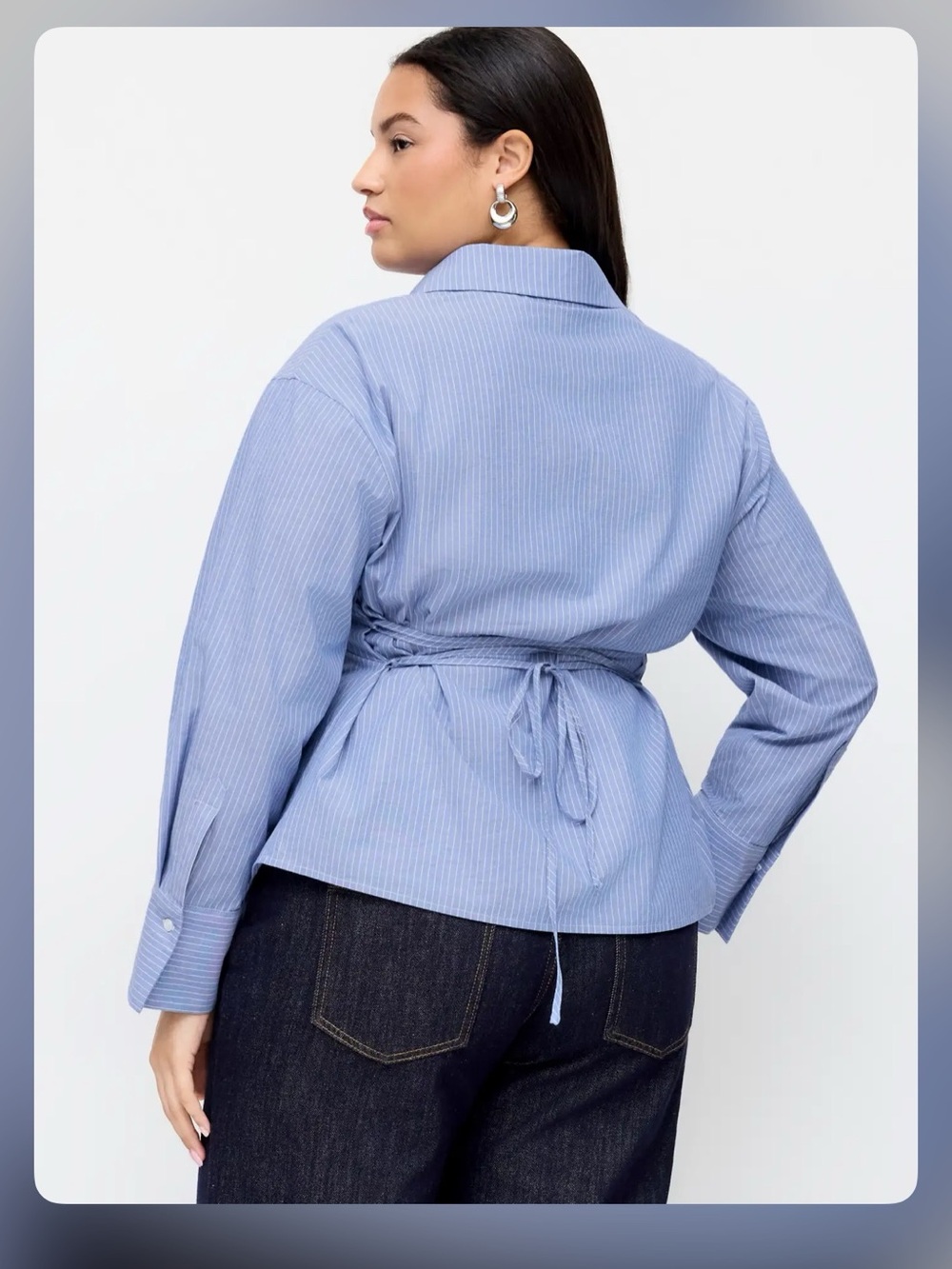 COTTON-BLEND STRIPED COLLAR TWIST KNOTTED BLOUSE CURVE & PLUS 4XL WC8-27